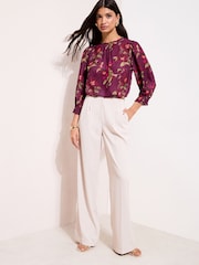 Friends Like These Burgundy Floral 3/4 Sleeve Shirred Cuff Blouse - Image 3 of 4