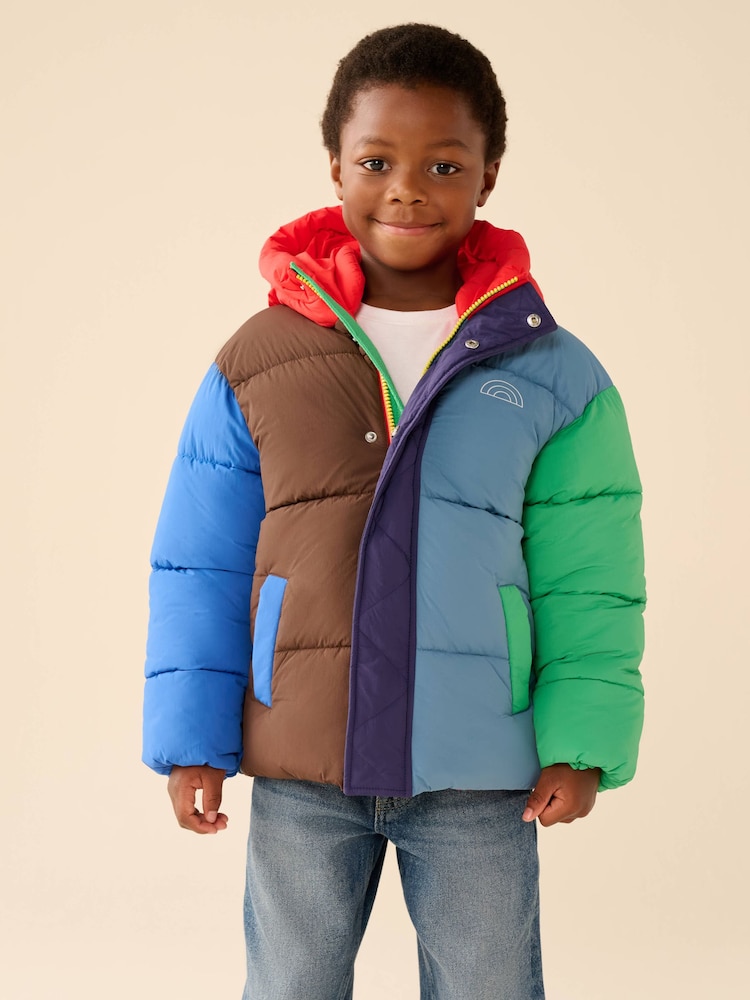 Little Bird by Jools Oliver Rainbow Colourblock Showerproof Boxy Puffer Coat - Image 1 of 13 Little Bird by Jools Oliver Rainbow Colourblock Showerproof Boxy Puffer Coat - Image 1 of 13