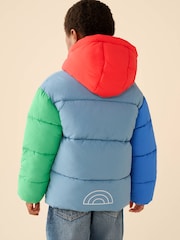 Little Bird by Jools Oliver Rainbow Colourblock Showerproof Boxy Puffer Coat - Image 2 of 13