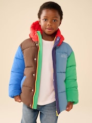 Little Bird by Jools Oliver Rainbow Colourblock Showerproof Boxy Puffer Coat - Image 3 of 13