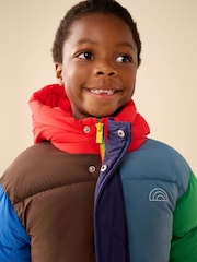 Little Bird by Jools Oliver Rainbow Colourblock Showerproof Boxy Puffer Coat - Image 4 of 13