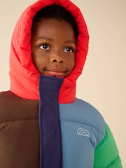Little Bird by Jools Oliver Rainbow Colourblock Showerproof Boxy Puffer Coat - Image 5 of 13