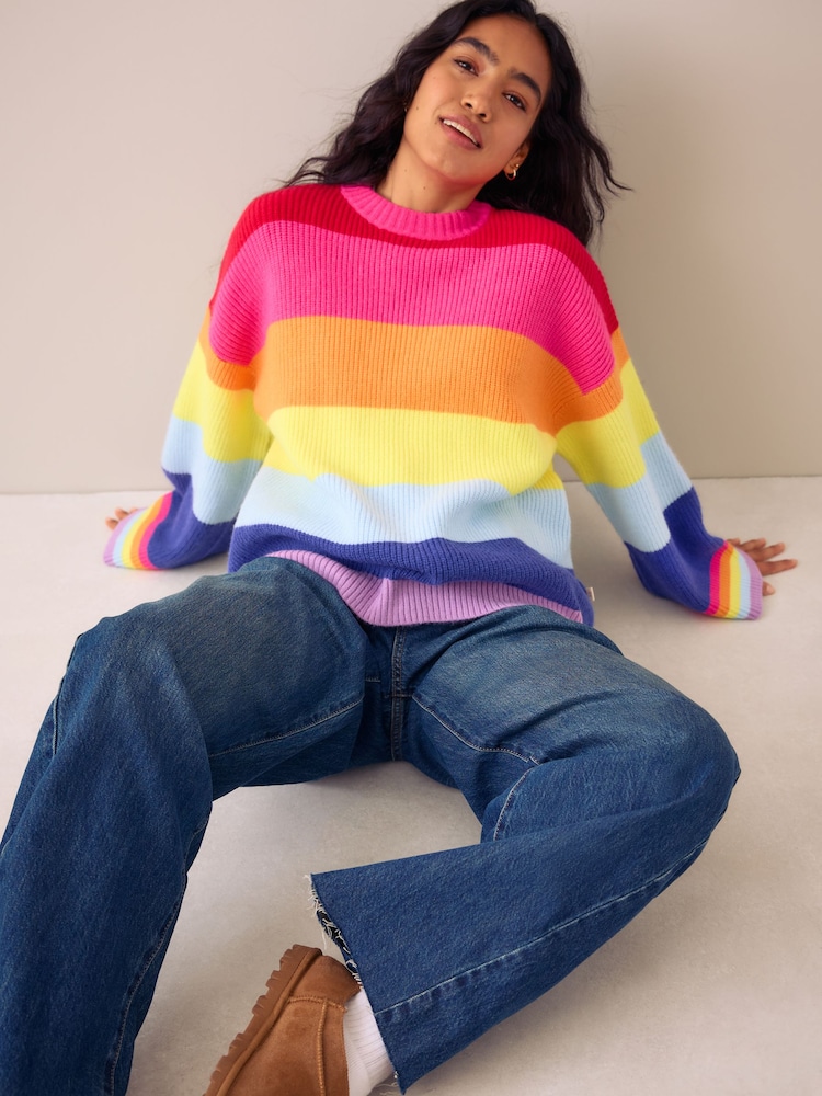 Little Bird by Jools Oliver Rainbow Stripe Knitted Jumper - Image 2 of 5