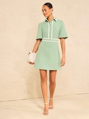 Love & Roses Mint Green Boucle Scallop Trim Mini Dress - Image 1 of 4