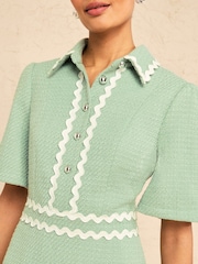 Love & Roses Mint Green Boucle Scallop Trim Mini Dress - Image 2 of 4