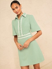 Love & Roses Mint Green Boucle Scallop Trim Mini Dress - Image 3 of 4