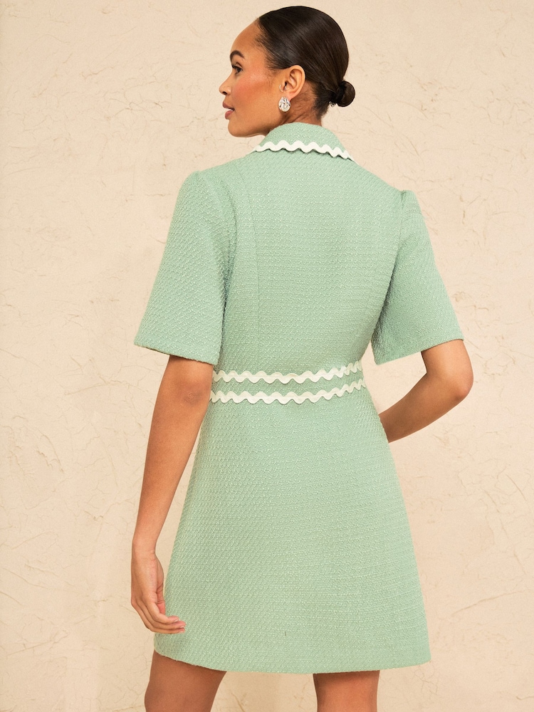 Love & Roses Mint Green Boucle Scallop Trim Mini Dress - Image 4 of 4