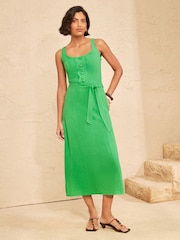 Love & Roses Bright Green Linen Look Scallop Detail Strappy Midi Dress - Image 1 of 4