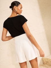 Love & Roses Ivory Crepe Gold Hardwear Shorts - Image 4 of 4