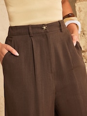 Love & Roses Chocolate Brown Linen Look Scallop Detail Shorts - Image 3 of 4