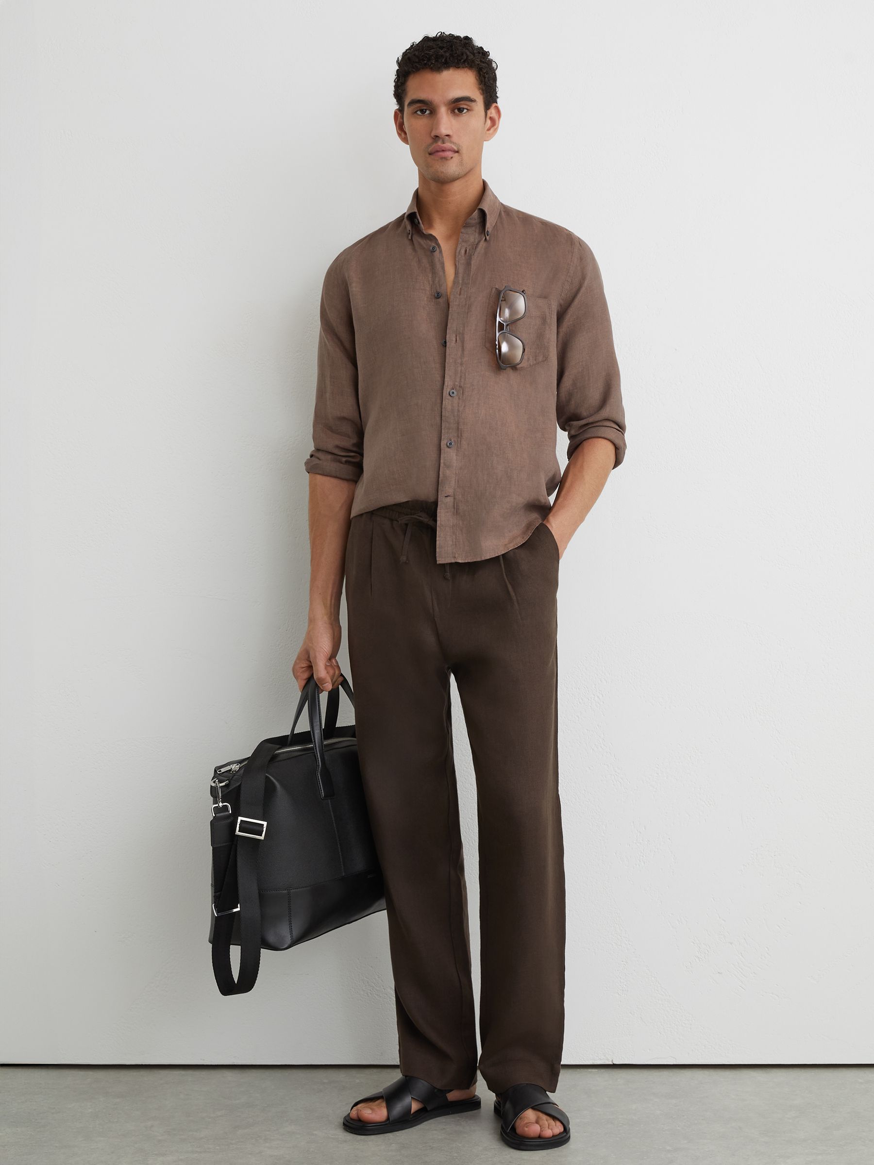 Buy Reiss Espresso Brown Queens Linen Regular-Fit Button-Down