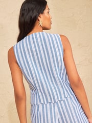 Love & Roses Blue And White Stripe Linen Look Top With Gold Starfish Buttons - Image 5 of 5