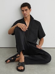 Reiss Black Quest Linen Pinstripe Open-Collar Shirt - Image 1 of 7