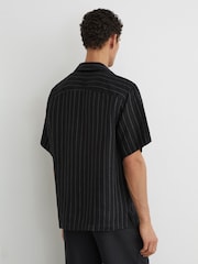 Reiss Black Quest Linen Pinstripe Open-Collar Shirt - Image 6 of 7