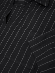 Reiss Black Quest Linen Pinstripe Open-Collar Shirt - Image 7 of 7