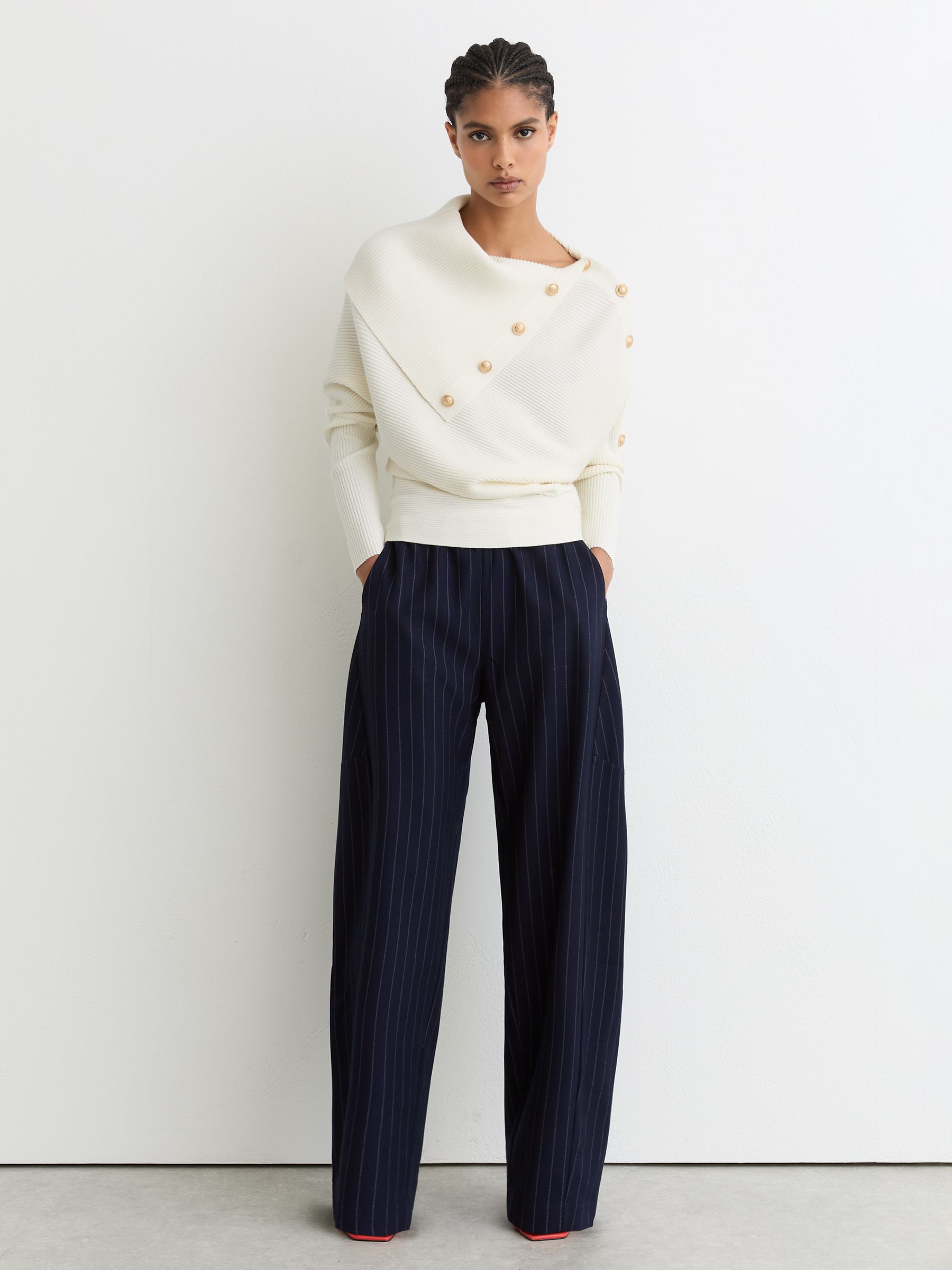 トップス Rila Buy Reiss Ivory Lexi Rib-Knit Button Shawl Jumper from Next USA
