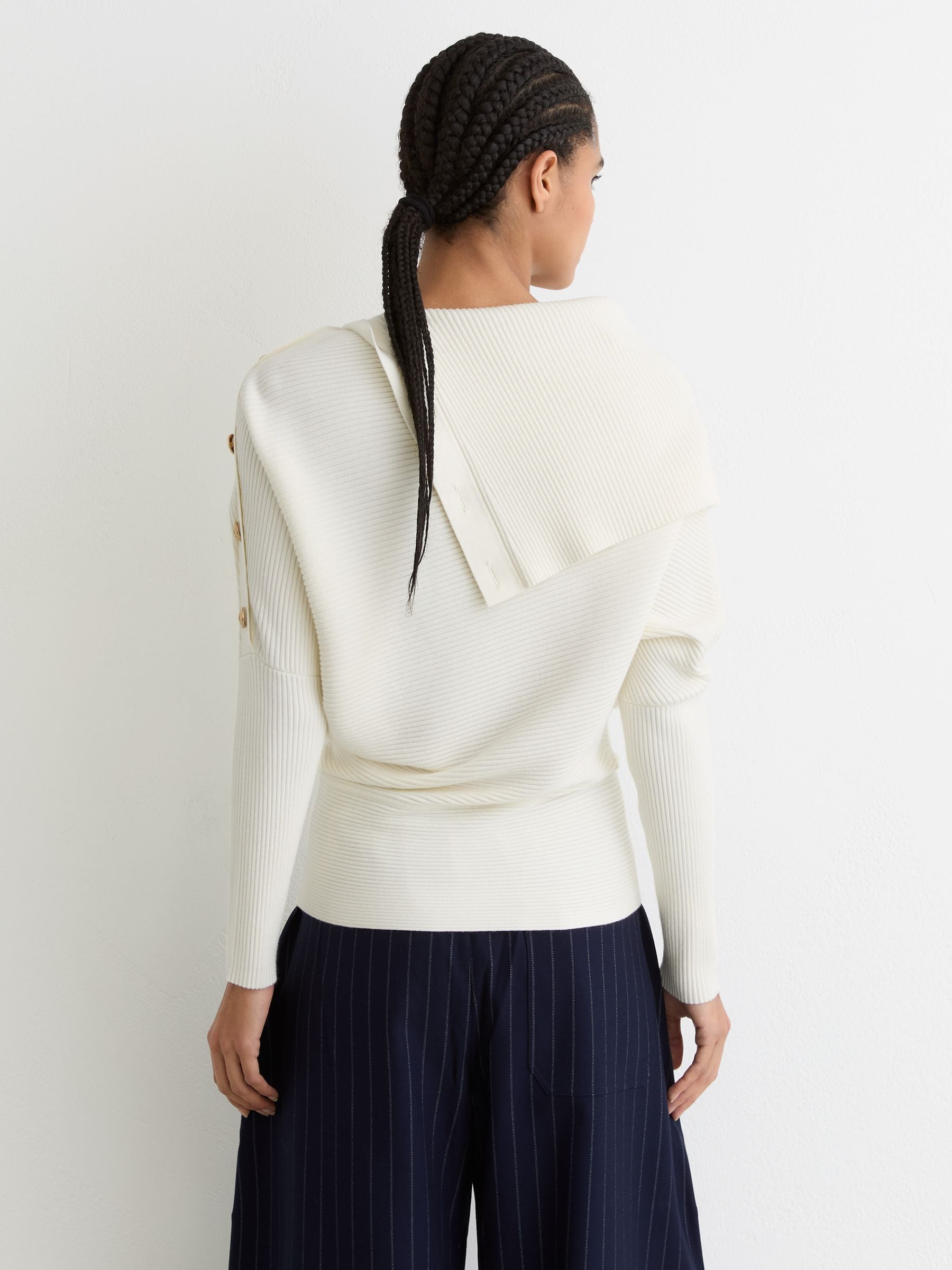 Buy Reiss Ivory Lexi Rib-Knit Button Shawl Jumper from Next USA