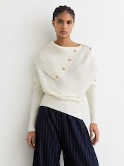 Reiss Ivory Lexi Rib-Knit Button Shawl Jumper - Image 6 of 7