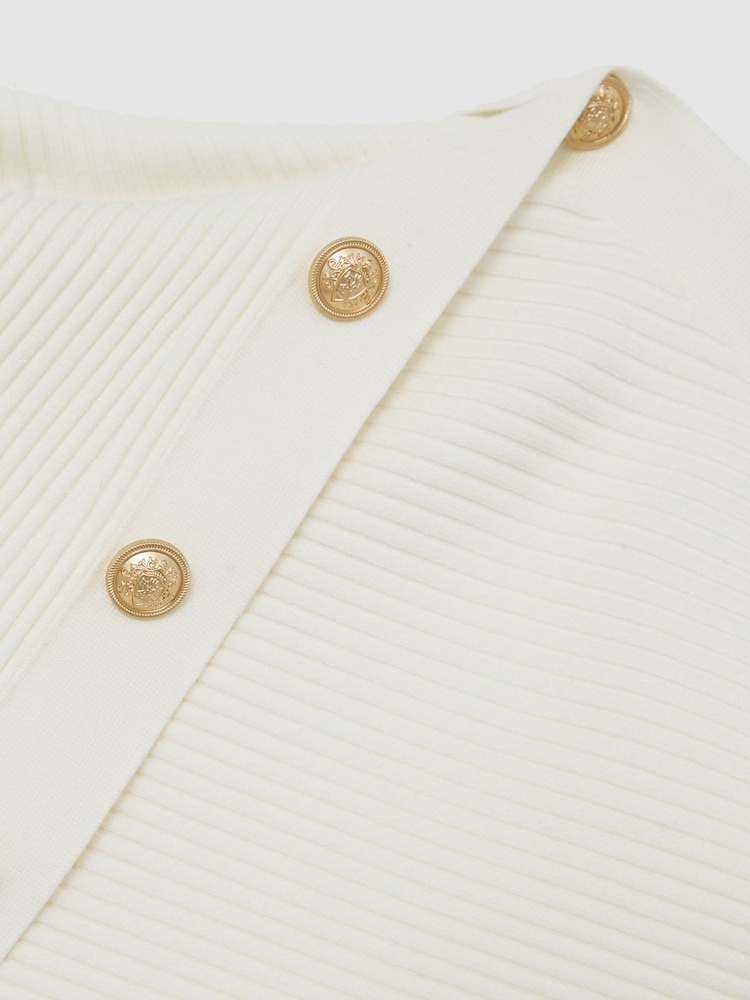 Reiss Ivory Lexi Rib-Knit Button Shawl Jumper - Image 7 of 7 Reiss Ivory Lexi Rib-Knit Button Shawl Jumper - Image 7 of 7