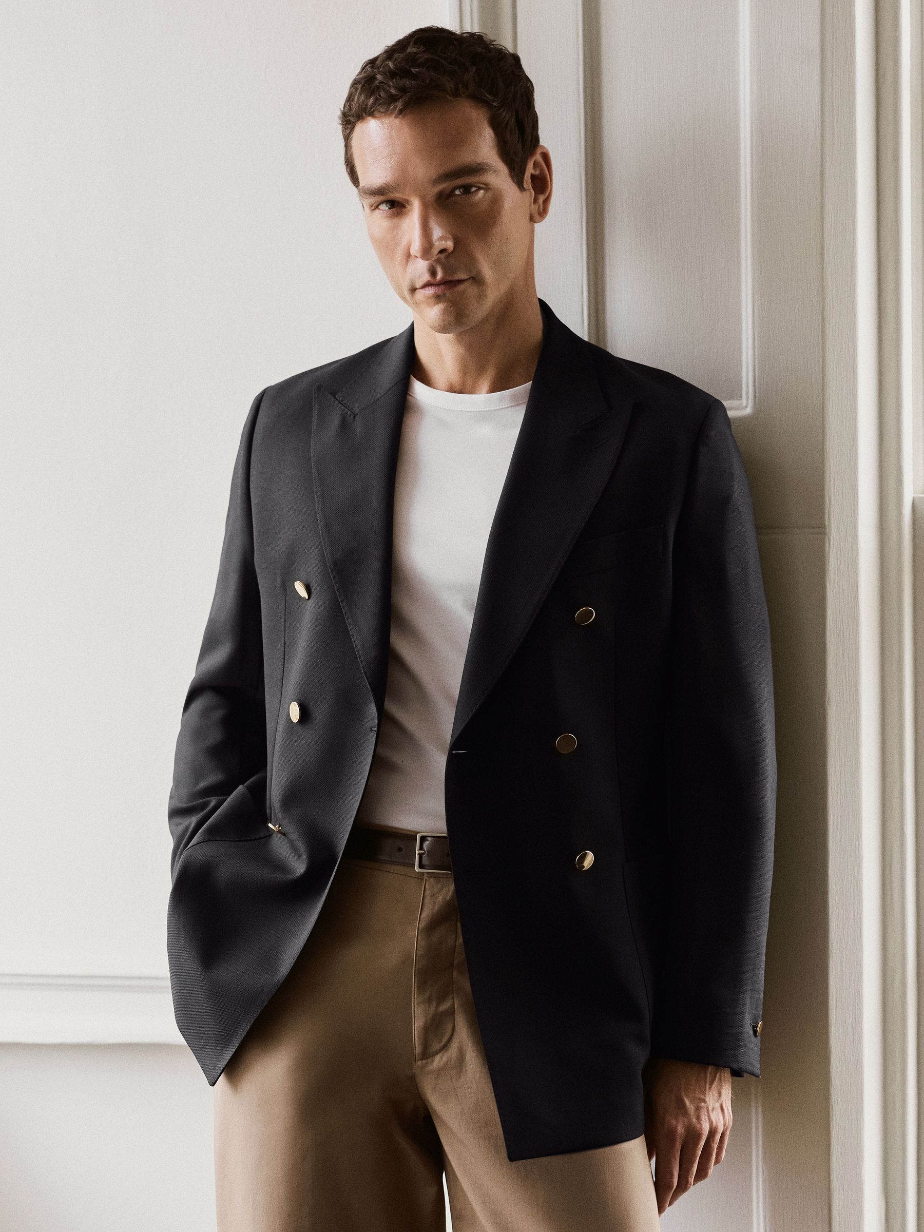 Buy Reiss Navy Captain Db Hopsack Double-Breasted Blazer Classic