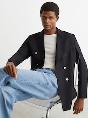 Reiss Navy Captain Db Hopsack Double-Breasted Blazer Classic-Fit with Wool - Image 1 of 8