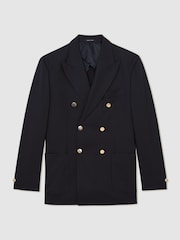 Reiss Navy Captain Db Hopsack Double-Breasted Blazer Classic-Fit with Wool - Image 2 of 8