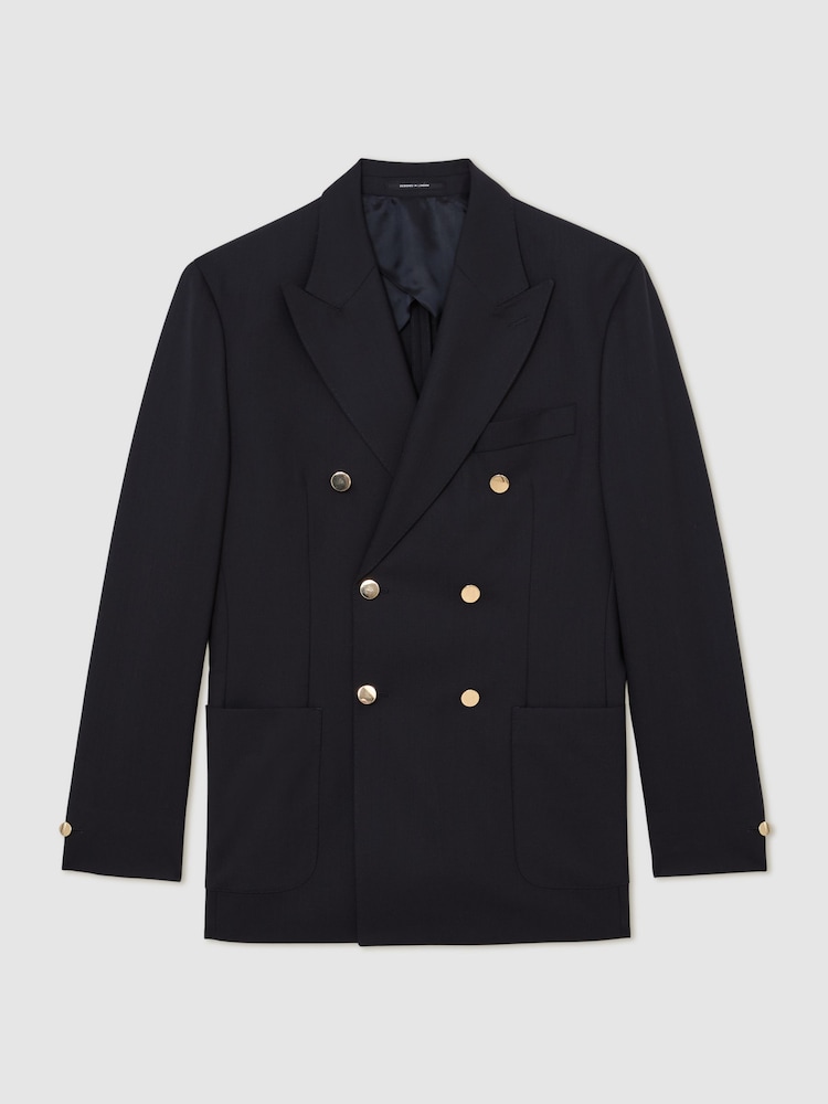 Reiss Navy Captain Db Hopsack Double-Breasted Blazer Classic-Fit with Wool - Image 2 of 8