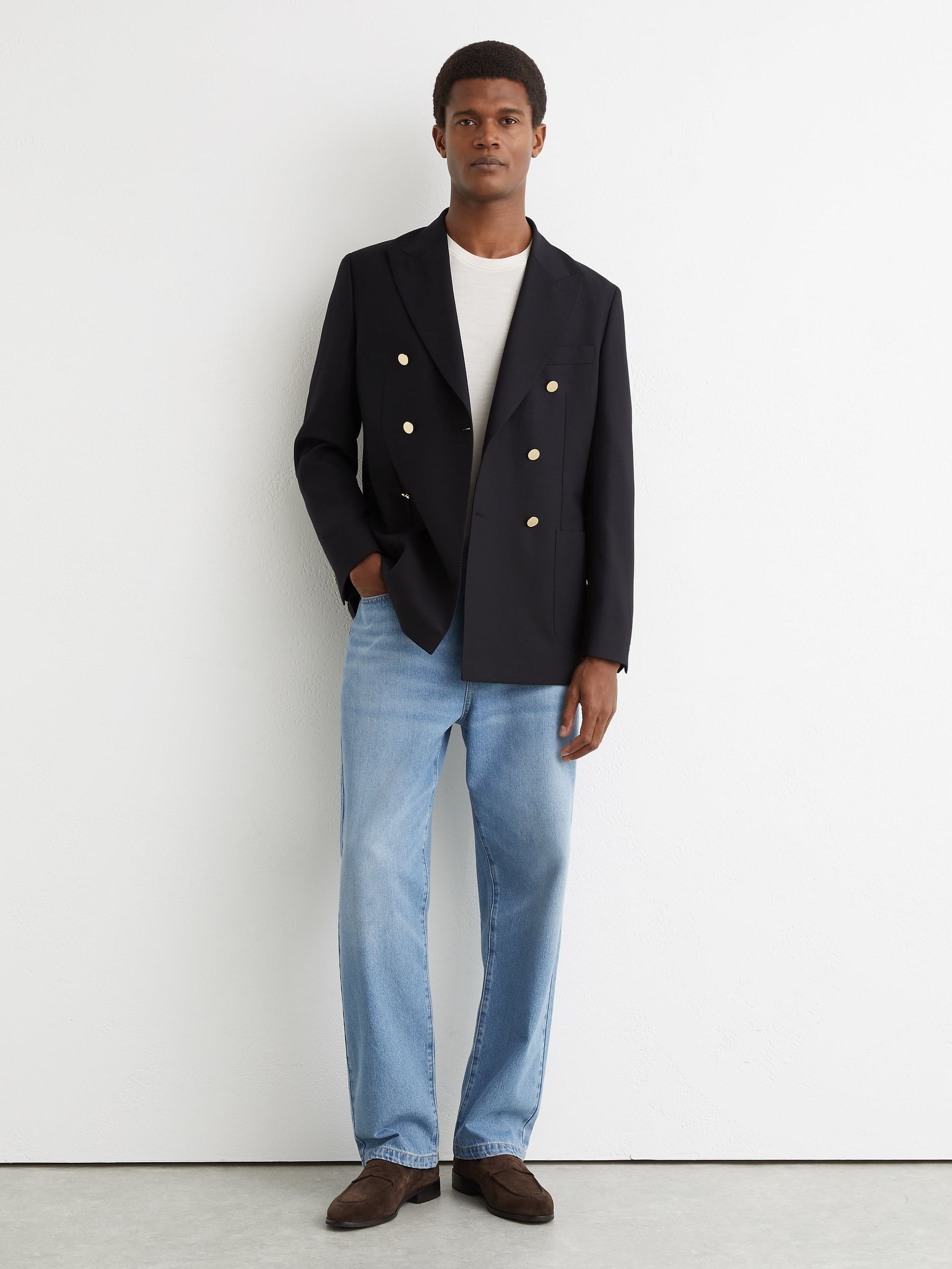 Buy Reiss Navy Captain Db Hopsack Double-Breasted Blazer Classic