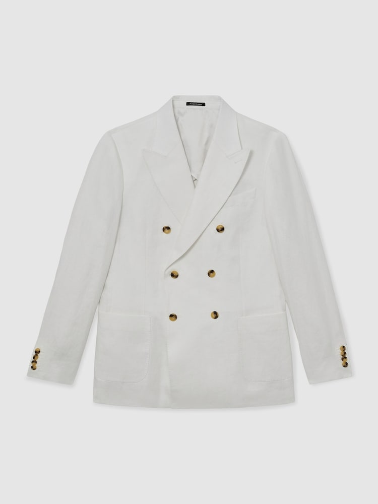 Blanc - Blazer ajusté Reiss Atlantic Db à double boutonnage en sergé de lin - Image 2 de 8