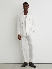 Blanc - Blazer ajusté Reiss Atlantic Db à double boutonnage en sergé de lin - Image 3 de 8