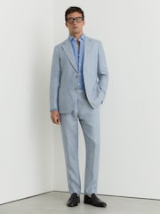 Reiss Soft Blue Atlantic Linen-Twill Tailored-Fit Suit Trousers - Image 1 of 6