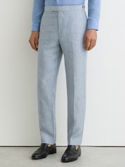Reiss Soft Blue Atlantic Linen-Twill Tailored-Fit Suit Trousers - Image 3 of 6