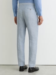 Reiss Soft Blue Atlantic Linen-Twill Tailored-Fit Suit Trousers - Image 4 of 6