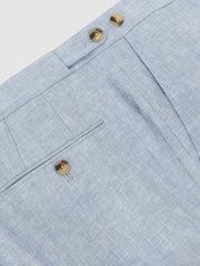 Reiss Soft Blue Atlantic Linen-Twill Tailored-Fit Suit Trousers - Image 6 of 6