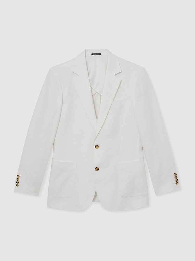 Blanc - Blazer Reiss Atlantic coupe ajustée à simple boutonnage en sergé de lin - Image 2 de 8
