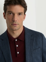 Reiss Navy Manci Single-Breasted Herringbone Blazer Tailored-Fit with Cotton - Image 3 of 8