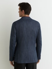 Reiss Navy Manci Single-Breasted Herringbone Blazer Tailored-Fit with Cotton - Image 6 of 8