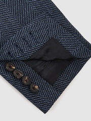 Reiss Navy Manci Single-Breasted Herringbone Blazer Tailored-Fit with Cotton - Image 7 of 8