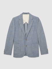Reiss Soft Blue Manci Single-Breasted Herringbone Blazer Tailored-Fit with Cotton - Image 2 of 8