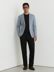 Reiss Soft Blue Manci Single-Breasted Herringbone Blazer Tailored-Fit with Cotton - Image 3 of 8
