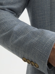 Reiss Soft Blue Manci Single-Breasted Herringbone Blazer Tailored-Fit with Cotton - Image 4 of 8