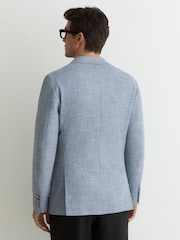 Reiss Soft Blue Manci Single-Breasted Herringbone Blazer Tailored-Fit with Cotton - Image 5 of 8