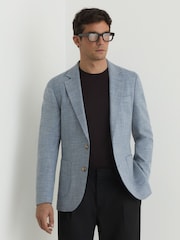 Reiss Soft Blue Manci Single-Breasted Herringbone Blazer Tailored-Fit with Cotton - Image 6 of 8