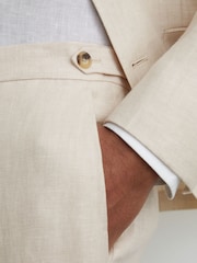 Песочный - Брюки приталенного кроя из саржи и лен Reiss Atlantic - Изображение 4 6