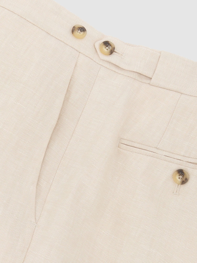 Песочный - Брюки приталенного кроя из саржи и лен Reiss Atlantic - Изображение 6 6