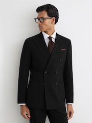 Reiss Black Belmont Double-Breasted Suit Jacket Tailored-Fit with Wool - Image 1 of 9