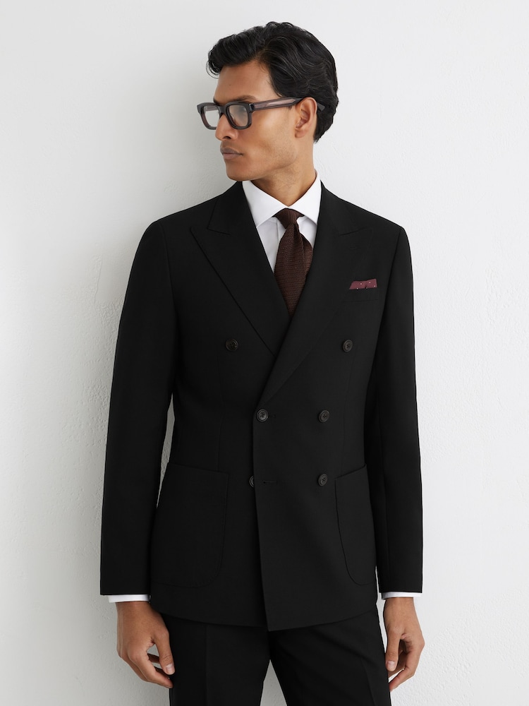 Reiss Black Belmont Double-Breasted Suit Jacket Tailored-Fit with Wool - Image 1 of 9