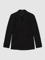 Reiss Black Belmont Double-Breasted Suit Jacket Tailored-Fit with Wool - Image 2 of 9