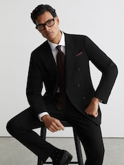 Reiss Black Belmont Double-Breasted Suit Jacket Tailored-Fit with Wool - Image 5 of 9