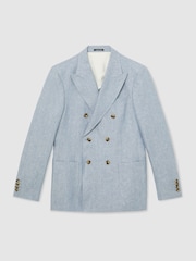 Bleu clair - Blazer ajusté Reiss Atlantic Db à double boutonnage en sergé de lin - Image 2 de 8